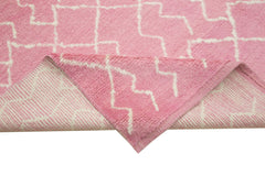 Purpleocco Pink Geometric Wool Cotton Handmade Rug 8'2'' x 10'5''