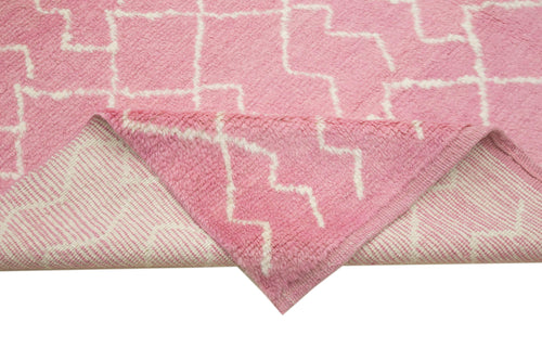 Purpleocco Pink Geometric Wool Cotton Handmade Rug 8'2'' x 10'5''