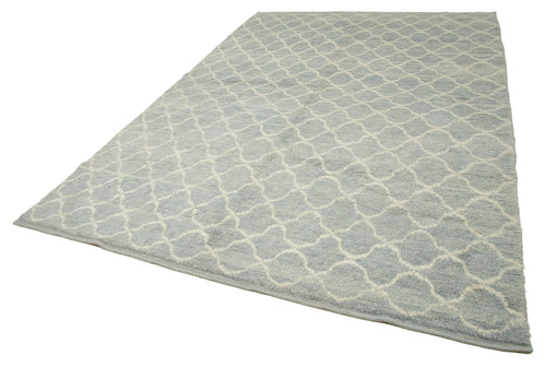 Purpleocco Blue Geometric Wool Cotton Handmade Rug 7'8'' x 11'2''