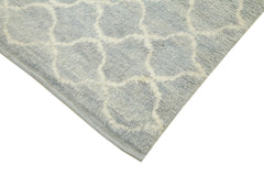 Purpleocco Blue Geometric Wool Cotton Handmade Rug 7'8'' x 11'2''