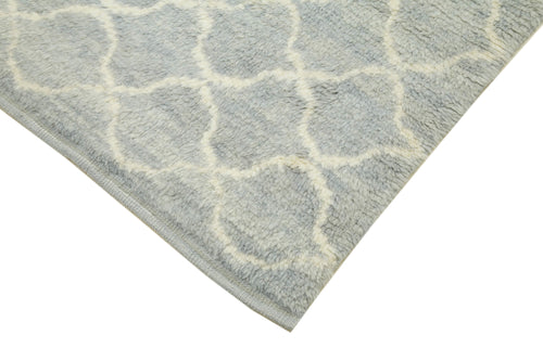 Purpleocco Blue Geometric Wool Cotton Handmade Rug 7'8'' x 11'2''