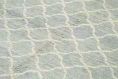 Purpleocco Blue Geometric Wool Cotton Handmade Rug 7'8'' x 11'2''