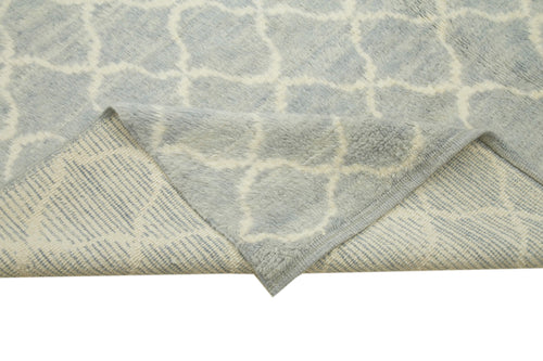 Purpleocco Blue Geometric Wool Cotton Handmade Rug 7'8'' x 11'2''