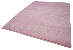 Purpleocco Pink Geometric Wool Cotton Handmade Rug 7'10'' x 9'9''