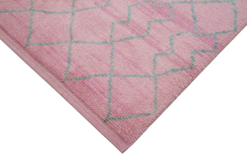 Purpleocco Pink Geometric Wool Cotton Handmade Rug 7'10'' x 9'9''