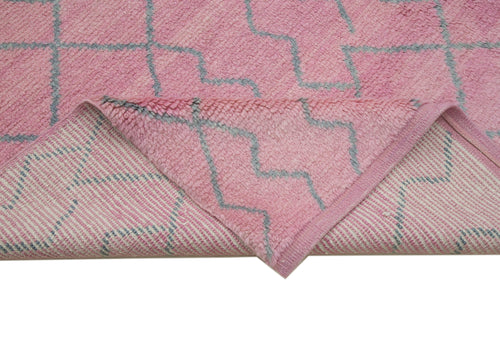 Purpleocco Pink Geometric Wool Cotton Handmade Rug 7'10'' x 9'9''