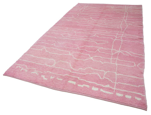Purpleocco Pink Geometric Wool Cotton Handmade Rug 6'2'' x 10'11''