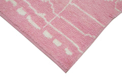 Purpleocco Pink Geometric Wool Cotton Handmade Rug 6'2'' x 10'11''