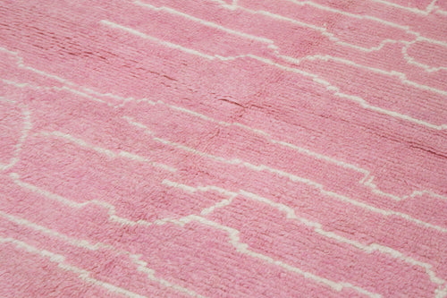 Purpleocco Pink Geometric Wool Cotton Handmade Rug 6'2'' x 10'11''