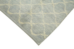 Purpleocco Blue Geometric Wool Cotton Handmade Rug 9'1'' x 11'8''