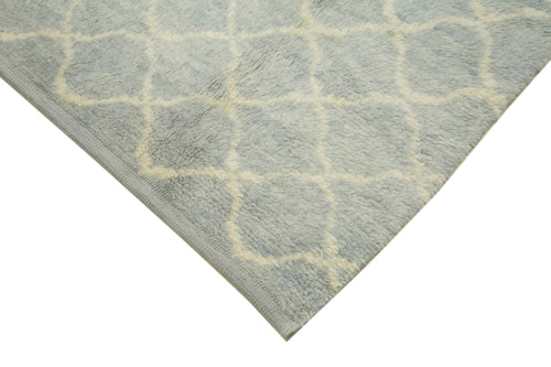 Purpleocco Blue Geometric Wool Cotton Handmade Rug 9'1'' x 11'8''