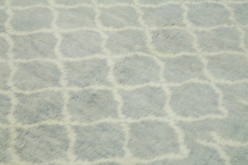 Purpleocco Blue Geometric Wool Cotton Handmade Rug 9'1'' x 11'8''