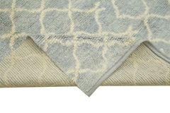 Purpleocco Blue Geometric Wool Cotton Handmade Rug 9'1'' x 11'8''