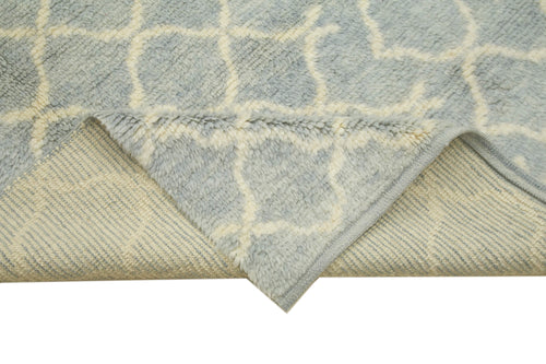 Purpleocco Blue Geometric Wool Cotton Handmade Rug 9'1'' x 11'8''