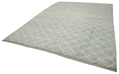 Purpleocco Blue Geometric Wool Cotton Handmade Rug 9'2'' x 11'8''