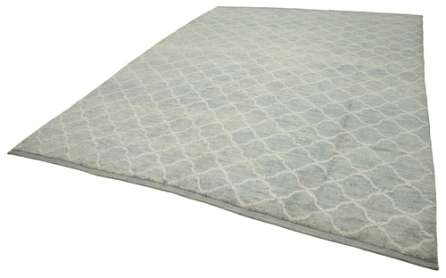 Purpleocco Blue Geometric Wool Cotton Handmade Rug 9'2'' x 11'8''