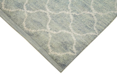 Purpleocco Blue Geometric Wool Cotton Handmade Rug 9'2'' x 11'8''