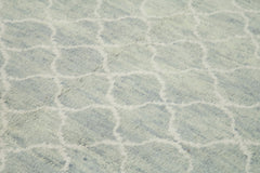 Purpleocco Blue Geometric Wool Cotton Handmade Rug 9'2'' x 11'8''