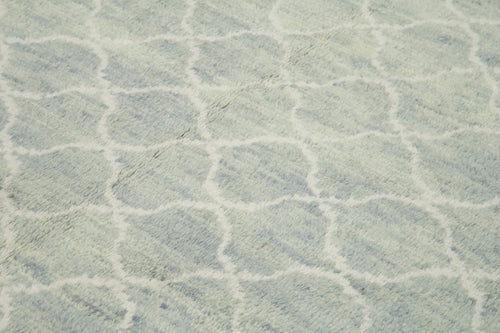 Purpleocco Blue Geometric Wool Cotton Handmade Rug 9'2'' x 11'8''