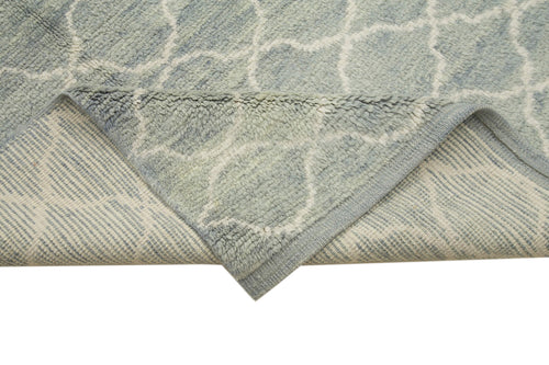 Purpleocco Blue Geometric Wool Cotton Handmade Rug 9'2'' x 11'8''