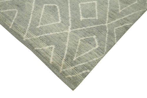 Purpleocco Grey Geometric Wool Cotton Handmade Rug 8'8'' x 10'10''