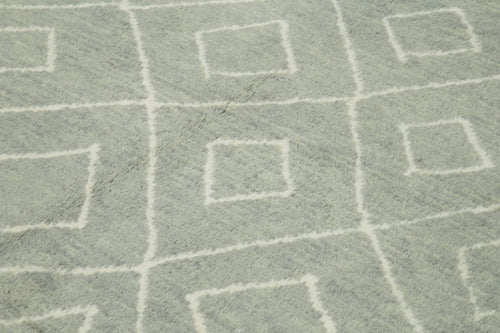 Purpleocco Grey Geometric Wool Cotton Handmade Rug 8'8'' x 10'10''