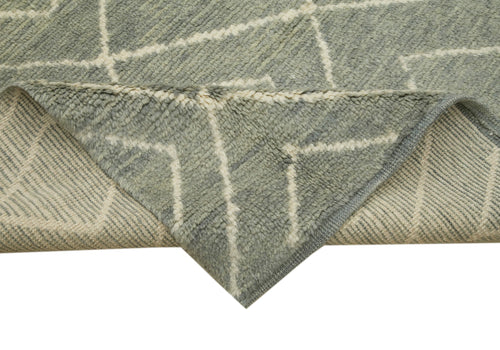 Purpleocco Grey Geometric Wool Cotton Handmade Rug 8'8'' x 10'10''