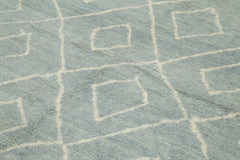 Purpleocco Blue Geometric Wool Cotton Handmade Rug 9'2'' x 13'1''