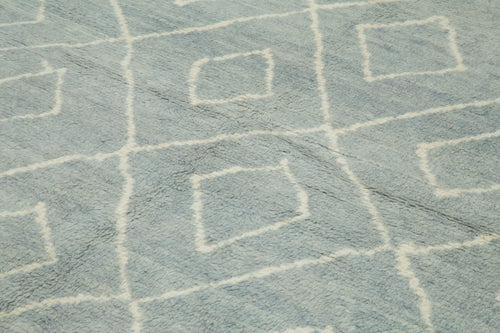 Purpleocco Blue Geometric Wool Cotton Handmade Rug 9'2'' x 13'1''