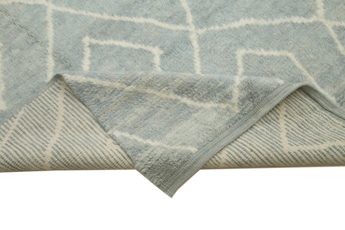 Purpleocco Blue Geometric Wool Cotton Handmade Rug 9'2'' x 13'1''