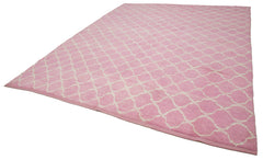 Purpleocco Pink Geometric Wool Cotton Handmade Rug 9'7'' x 11'4''