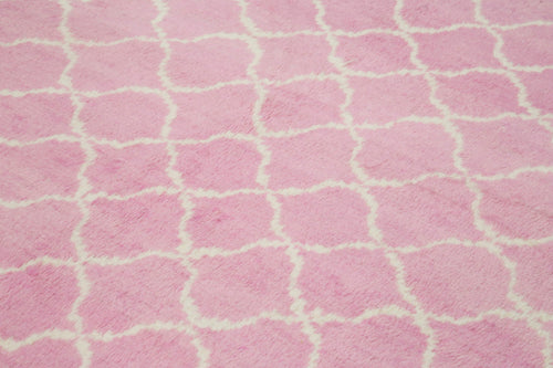 Purpleocco Pink Geometric Wool Cotton Handmade Rug 9'7'' x 11'4''