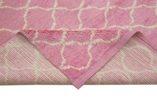 Purpleocco Pink Geometric Wool Cotton Handmade Rug 9'7'' x 11'4''