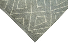 Purpleocco Grey Geometric Wool Cotton Handmade Rug 9'11'' x 13'9''