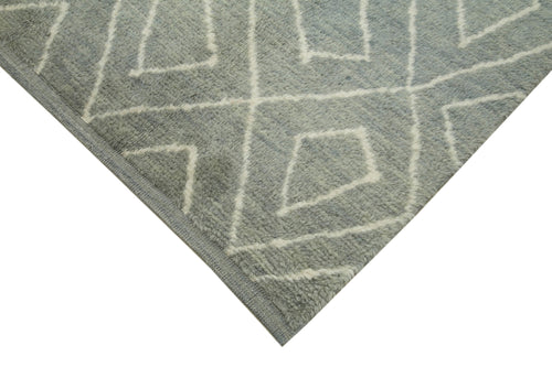 Purpleocco Grey Geometric Wool Cotton Handmade Rug 9'11'' x 13'9''