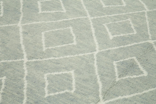 Purpleocco Grey Geometric Wool Cotton Handmade Rug 9'11'' x 13'9''