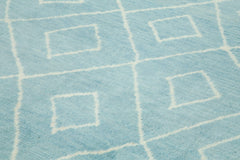 Purpleocco Blue Geometric Wool Cotton Handmade Rug 9'9'' x 14'3''