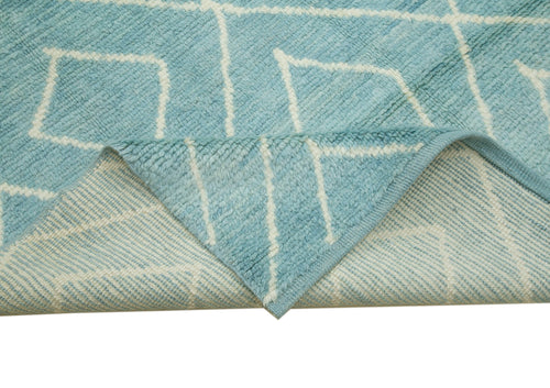 Purpleocco Blue Geometric Wool Cotton Handmade Rug 9'9'' x 14'3''