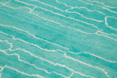 Purpleocco Turquoise Geometric Wool Cotton Handmade Rug 6'7'' x 11'0''