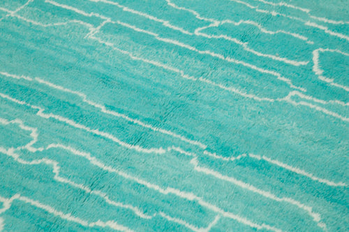 Purpleocco Turquoise Geometric Wool Cotton Handmade Rug 6'7'' x 11'0''