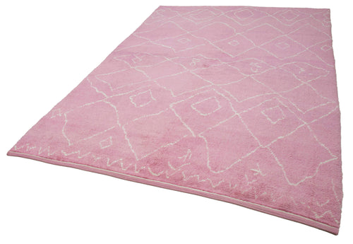 Purpleocco Pink Geometric Wool Cotton Handmade Rug 7'0'' x 10'7''