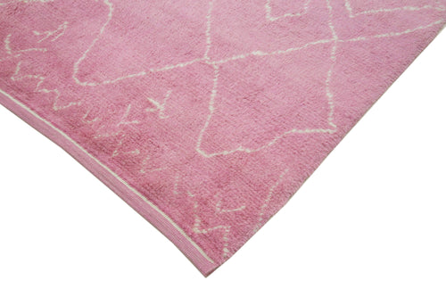 Purpleocco Pink Geometric Wool Cotton Handmade Rug 7'0'' x 10'7''