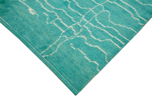 Purpleocco Turquoise Geometric Wool Cotton Handmade Rug 6'7'' x 9'11''