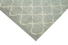 Purpleocco Blue Geometric Wool Cotton Handmade Rug 8'11'' x 11'6''