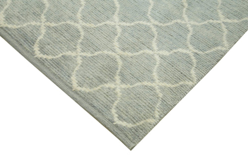 Purpleocco Blue Geometric Wool Cotton Handmade Rug 8'11'' x 11'6''