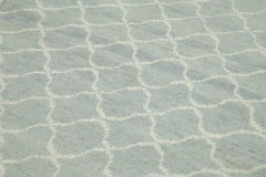 Purpleocco Blue Geometric Wool Cotton Handmade Rug 8'11'' x 11'6''