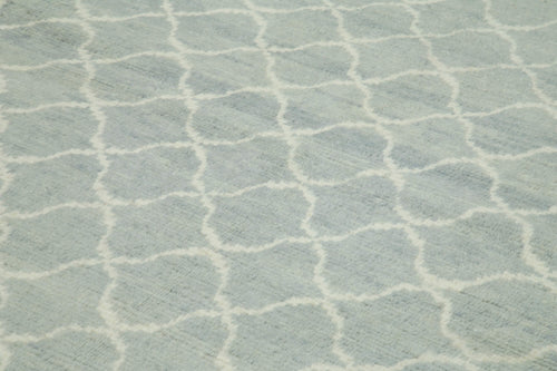 Purpleocco Blue Geometric Wool Cotton Handmade Rug 8'11'' x 11'6''