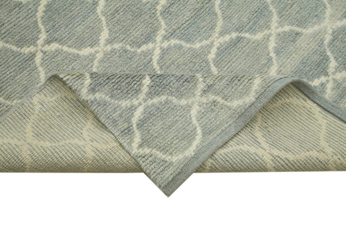 Purpleocco Blue Geometric Wool Cotton Handmade Rug 8'11'' x 11'6''