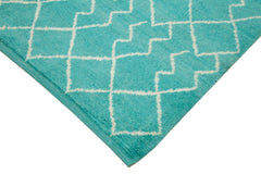 Purpleocco Turquoise Geometric Wool Cotton Handmade Rug 7'6'' x 9'4''