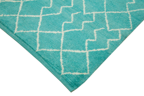 Purpleocco Turquoise Geometric Wool Cotton Handmade Rug 7'6'' x 9'4''